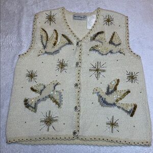 Vintage Belle Pointe Sweater Vest Embroidered Beaded Doves Grandma Cottagecore M